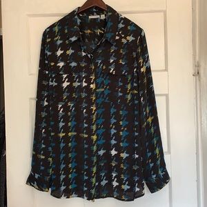 Halogen Black Pattern Button Up Blouse